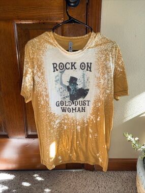 Next Level Apparel Mustard and White Bleach-Dye Graphic Tee